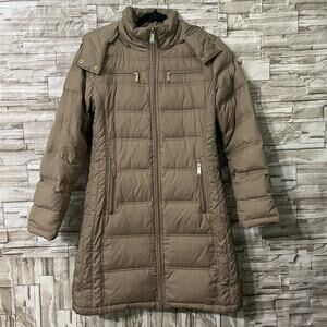 Michael Kors Brown Quilted Nylon Down Fowl Fill Zip Up Hooded Coat Women’s Small